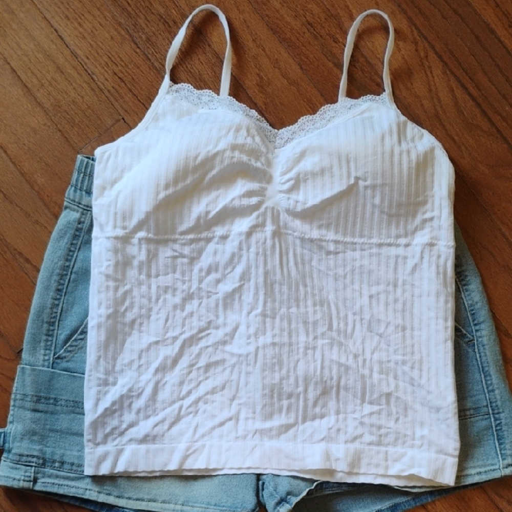 No Boundaries White Camisole with Lace Detail